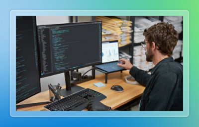 A man is looking at the computer.