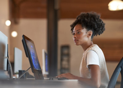 A woman working on a computer