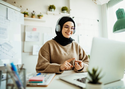 A woman working on laptop