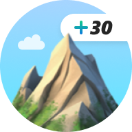 +30 Bonus points icon with a craggy mountain
