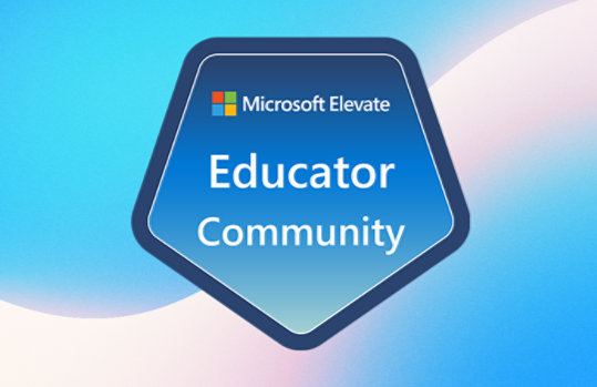 Microsoft Elevate Educator badge with abstract background.
