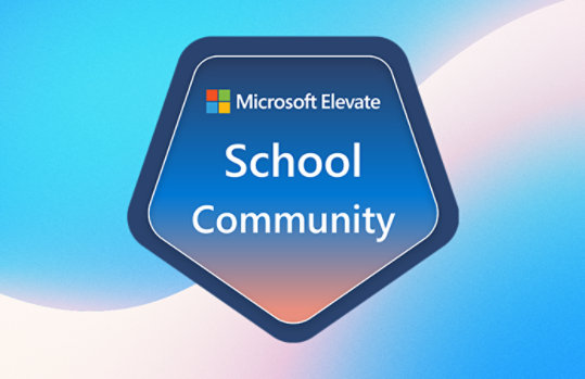 Microsoft Elevate School community badge with abstract background.