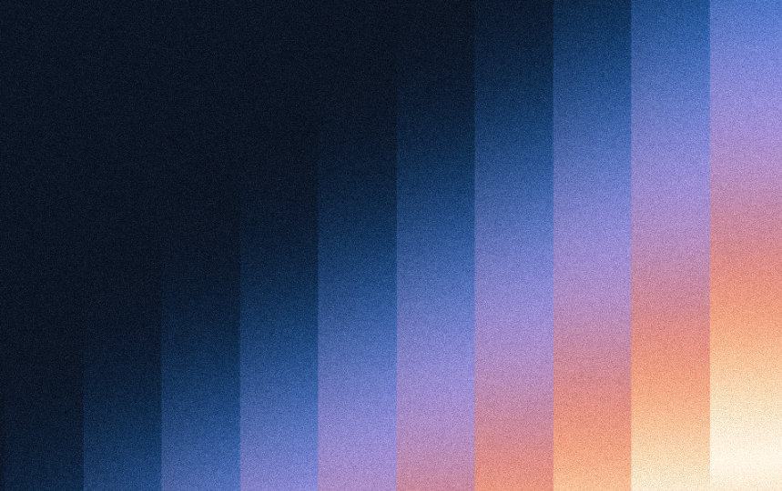 Textured navy background with ascending vertical gradient bars shifting from deep blue to purple and pink on the right.