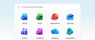 Microsoft 365 app icons including Word, Excel, PowerPoint, Outlook, and Teams.