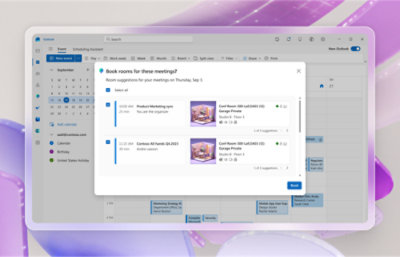 Een schermopname van de interface van een computer met een reserveringssysteem voor vergaderruimten met een lijst beschikbare ruimten en tijden.