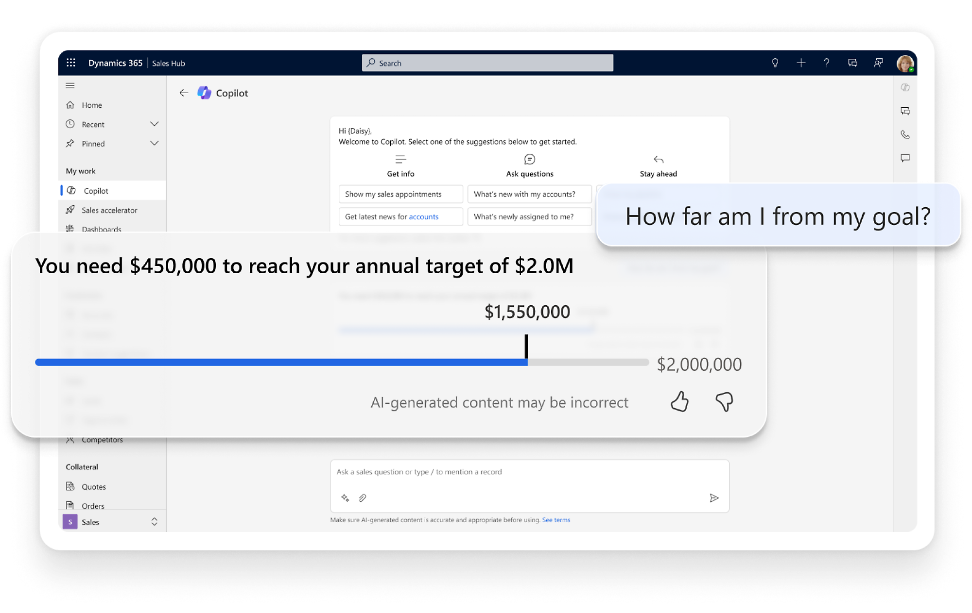 Screenshot di un tracciatore di obiettivi di raccolta fondi che mostra 450 USD generati su 2.000 USD con una query che chiede "quanto sono lontano dal mio obiettivo?.