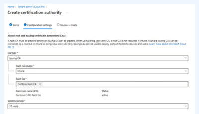 Sertifikavimo institucijos kūrimo ekrano kopija