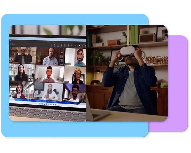 Een groep personen op een laptop met een VR-headset.