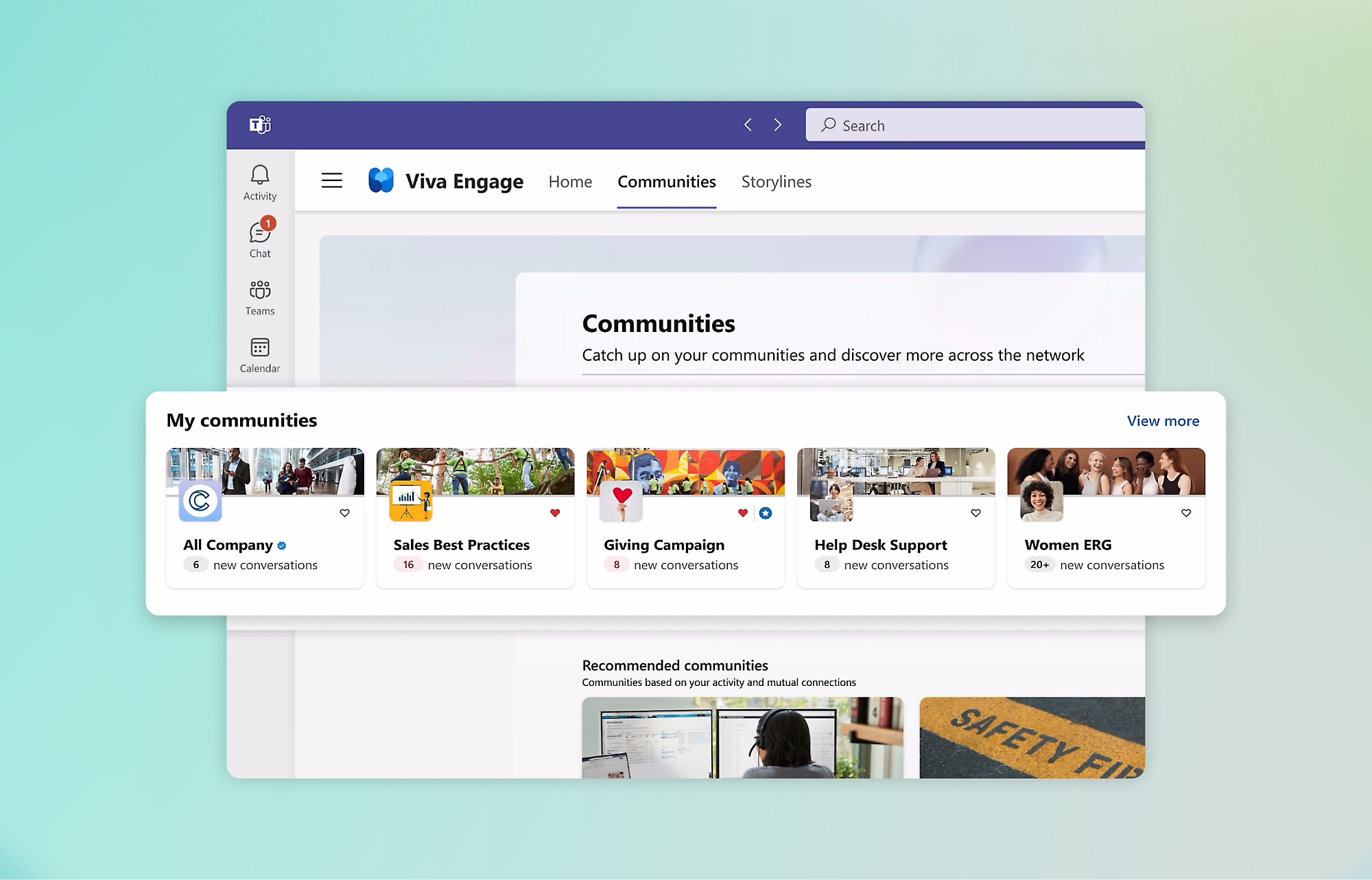 A screenshot of a viva engage communities page