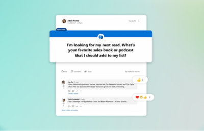 Een schermopname van een computer met de vraag naar je favoriete boek of podcast over verkoop