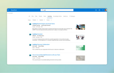 SharePoint navigation: Files, Sites, People. Courses include Remote Projects, Innovation, Classroom Collaboration, Brainstorm