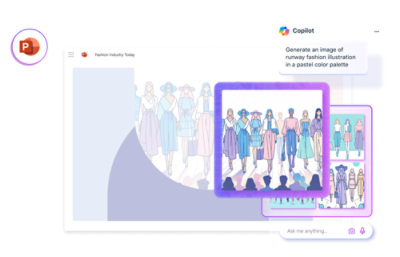 A digital image shows a presentation slide on fashion industry with an illustration of runway fashion models.