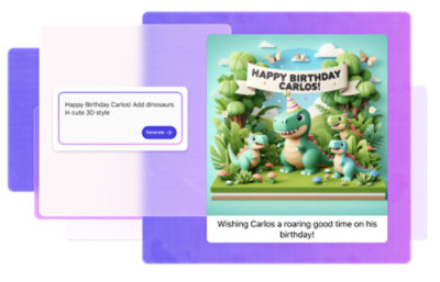 Carlosova 3D rojstnodnevna voščilnica prikazuje dinozavre in napis »Vse najboljše Carlos!« Carlosu želim, da bi se imel čudovito na svoj rojstni dan.