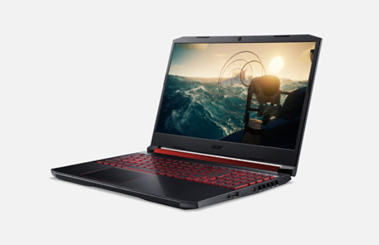 Acer Nitro 5 with backlit keyboard and breathtaking graphics onscreen.