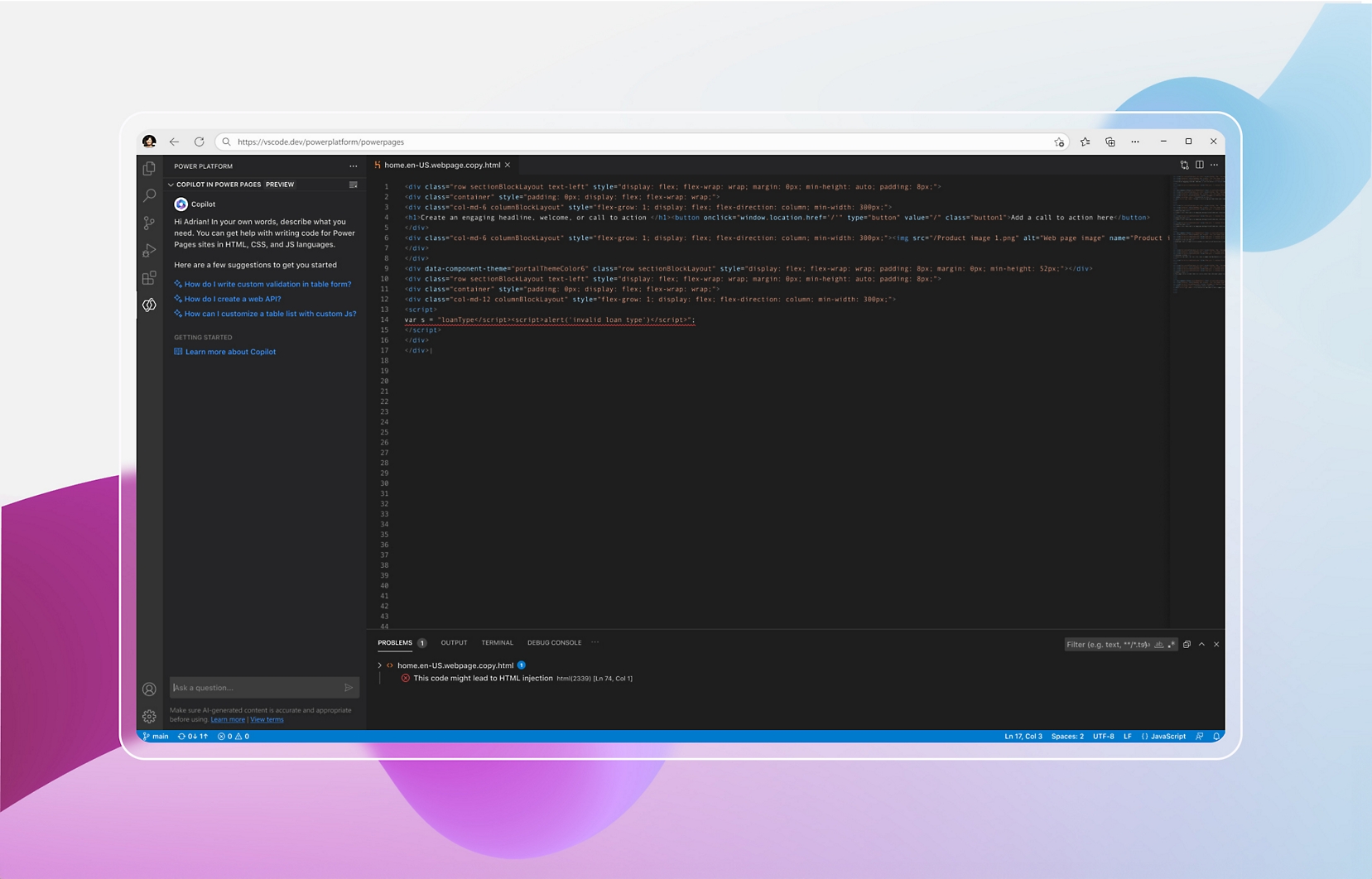 Screenshot dell'editor di codice in un computer