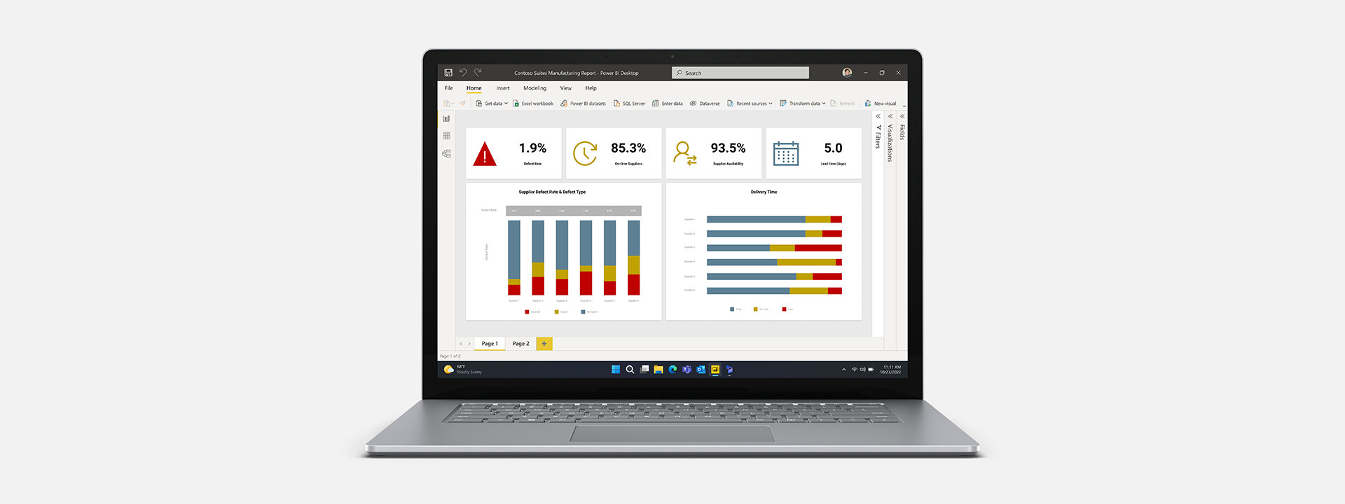 Surface Laptop 5 for Business with Microsoft Power BI on the screen.