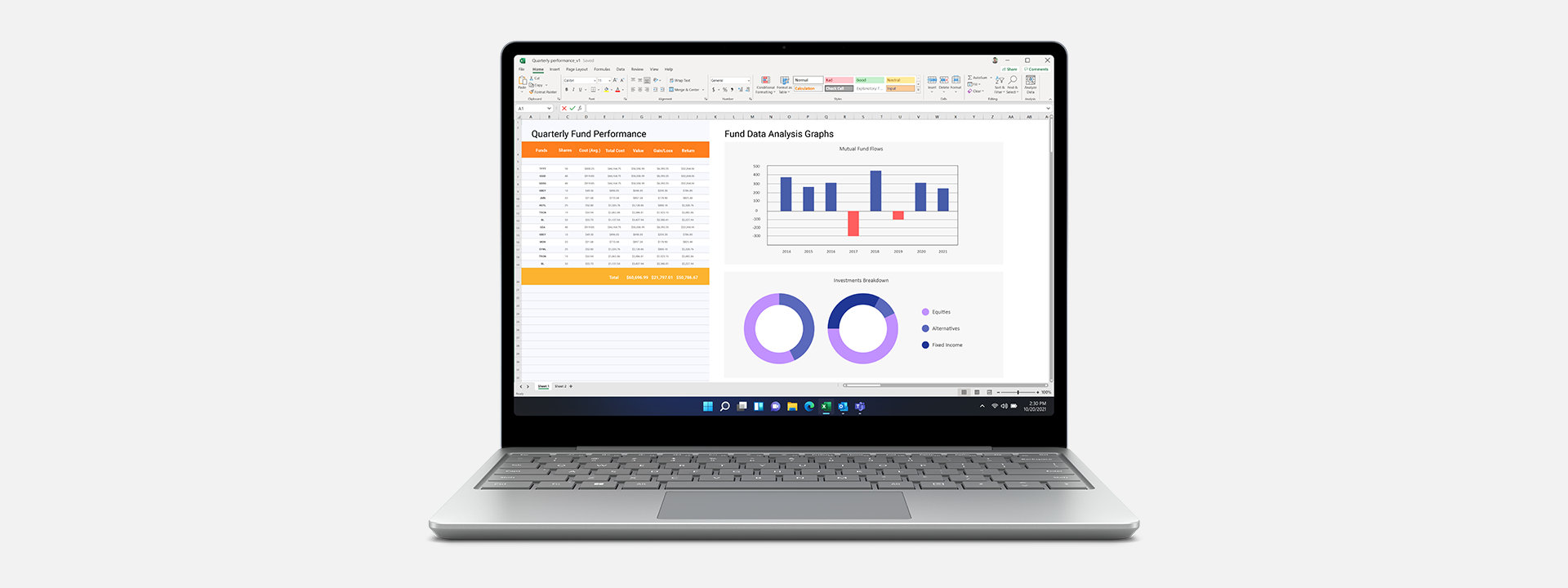 A Microsoft Excel spreadsheet open on a Surface Laptop Go 2 for Business.