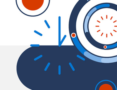 Graafilise disaini element, mille osaks on valgel taustal sinine ja punane ring