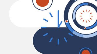 صورة لدوائر زرقاء وحمراء مع الساعة على خلفية رمادية فاتحة.