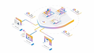 Isometric digital workflow and automation diagram