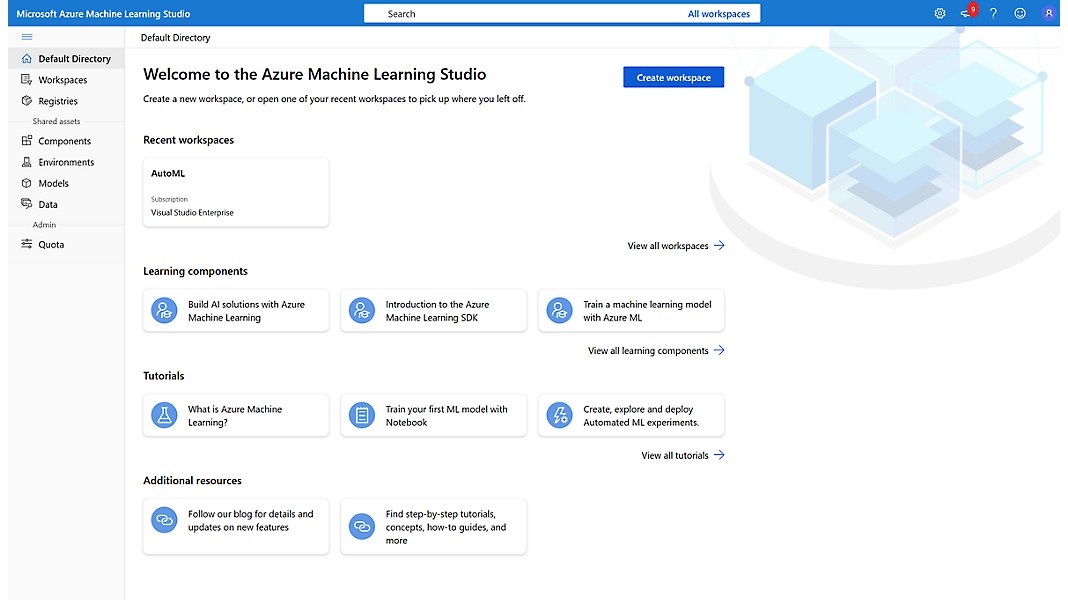 O diretório predefinido no estúdio do Azure Machine Learning