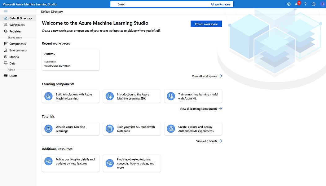 Azure 机器学习工作室中的默认目录