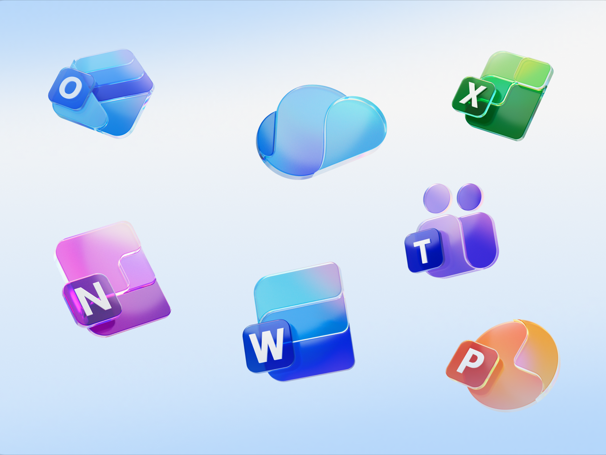 Verschillende apps die deel uitmaken van een Microsoft 365-abonnement, zoals Word, Excel, PowerPoint, Teams, Outlook, OneDrive en OneNote.