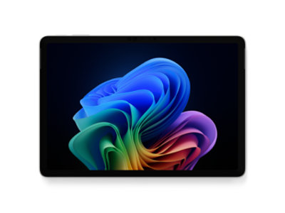 Een bovenaanzicht van een Surface Pro in de kleur Platina