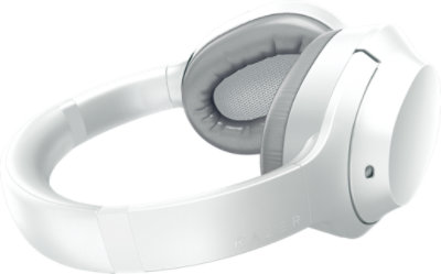 Angled view of a Razer Opus X Mercury Edition Headset.