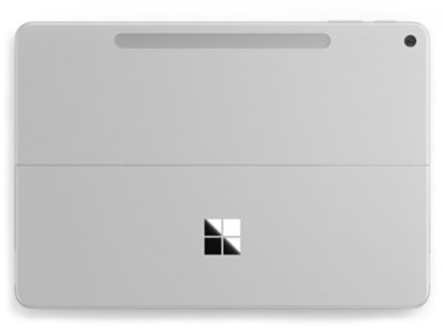 Een achteraanzicht van een Surface Pro voor zakelijk gebruik met de ingebouwde Slim Pen-opslag