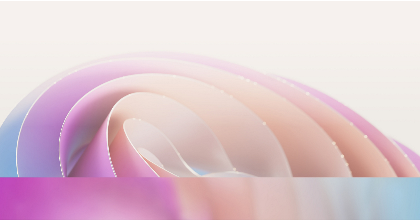 Imagem abstrata com curvas coloridas suaves e sobrepostas em tons pastel de rosa, roxo e azul 