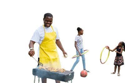 Three family members cropped out of the background of a photo 