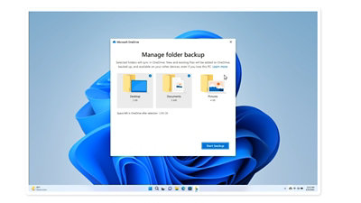 A prompt to manage folder backup with OneDrive