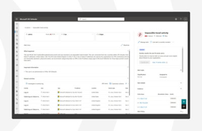 A dashboard showing open alerts, discovered apps, and users to investigate in Microsoft Defender XDR. 