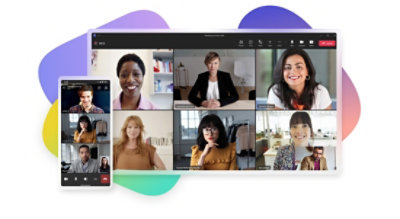 Töölaua- ja mobiiliekraanidel on kuvatud mitme osalejaga Teamsi videokõne.