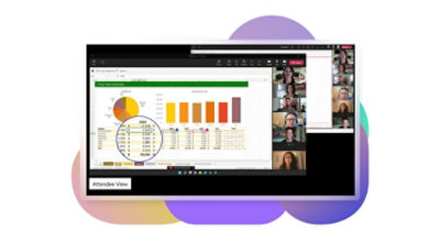 A Sales Analysis presentation being given over a Teams meeting with two video participants and three voice participants.