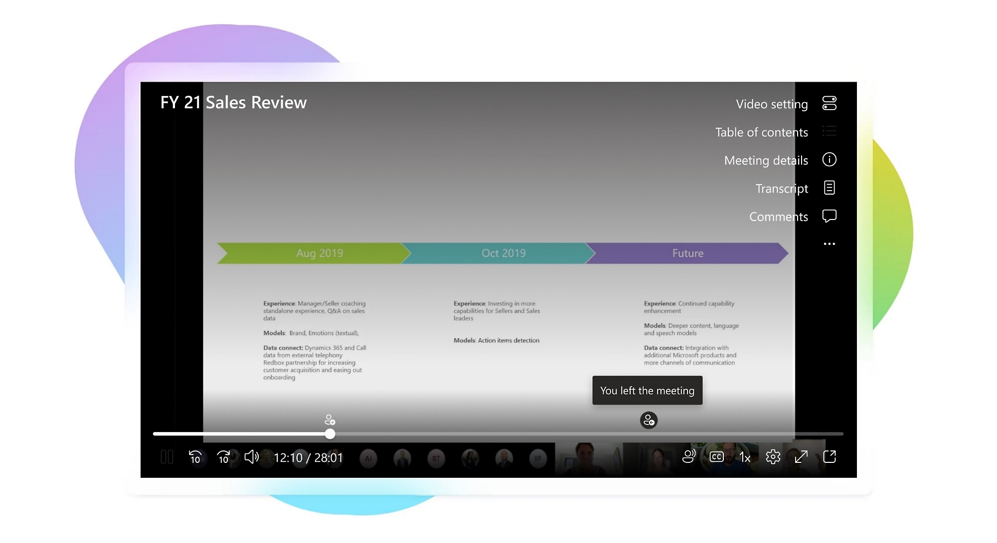 Auto-generated chapters from a Teams Premium meeting being viewed in Microsoft Stream.