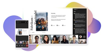 Mobiil- ja töölauaekraanidel on kuvatud Teamsi videokõne vahendusel esitatav esitlus.