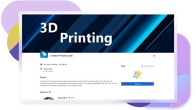 Registrační stránka s podrobnostmi a designovými prvky webináře v Teams