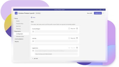 Vytváření formuláře, kterým budou uživatelé požádáni, aby se zaregistrovali na webinář v Teams