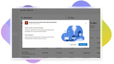 Místní nabídka s výzvou k pokračování konverzace s účastníky webináře