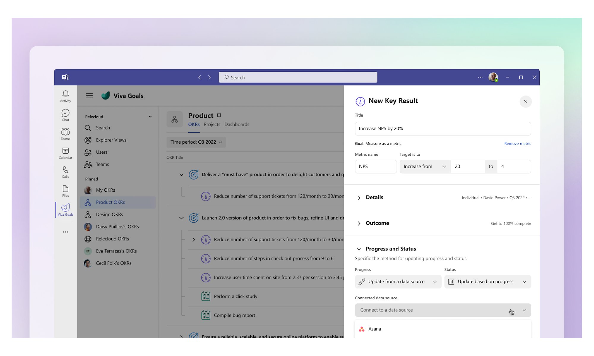 An employee sharing a Platform Team Dashboard over a Teams chat for review.