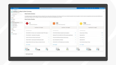 An attack surface summary dashboard broken out into three priority levels.