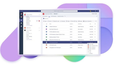 Files being stored in Teams and the dropdown menu to share, edit, and open files in other programs.