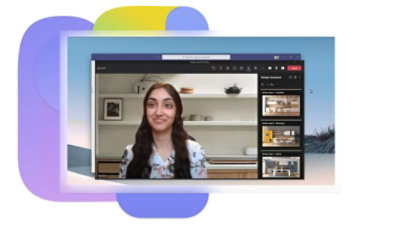 A GIF showing design assistant being used in a Teams video call.