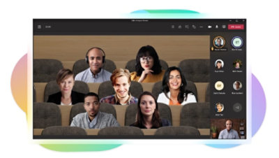 A Teams video call in together mode.
