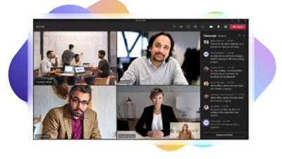 A Teams video call and the live transcript running on the side of the call.