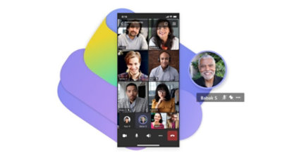 A mobile display of a Teams video call with many participants and one participant is being highlighted.