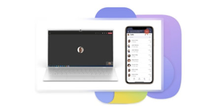 A video showing a call being transferred seamlessly from a laptop to a mobile phone.