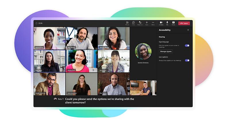 A Teams video call with the accessibility settings open to add priority signers.